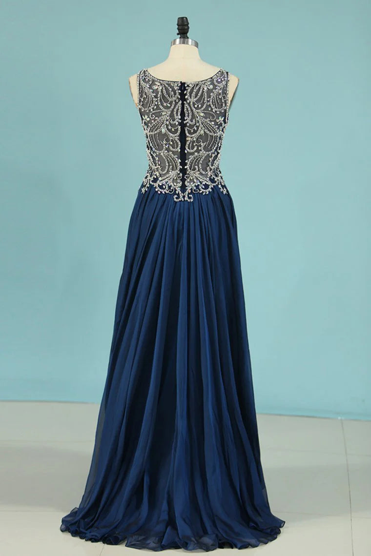 Party Dresses Scoop Chiffon With Beading Sweep Train